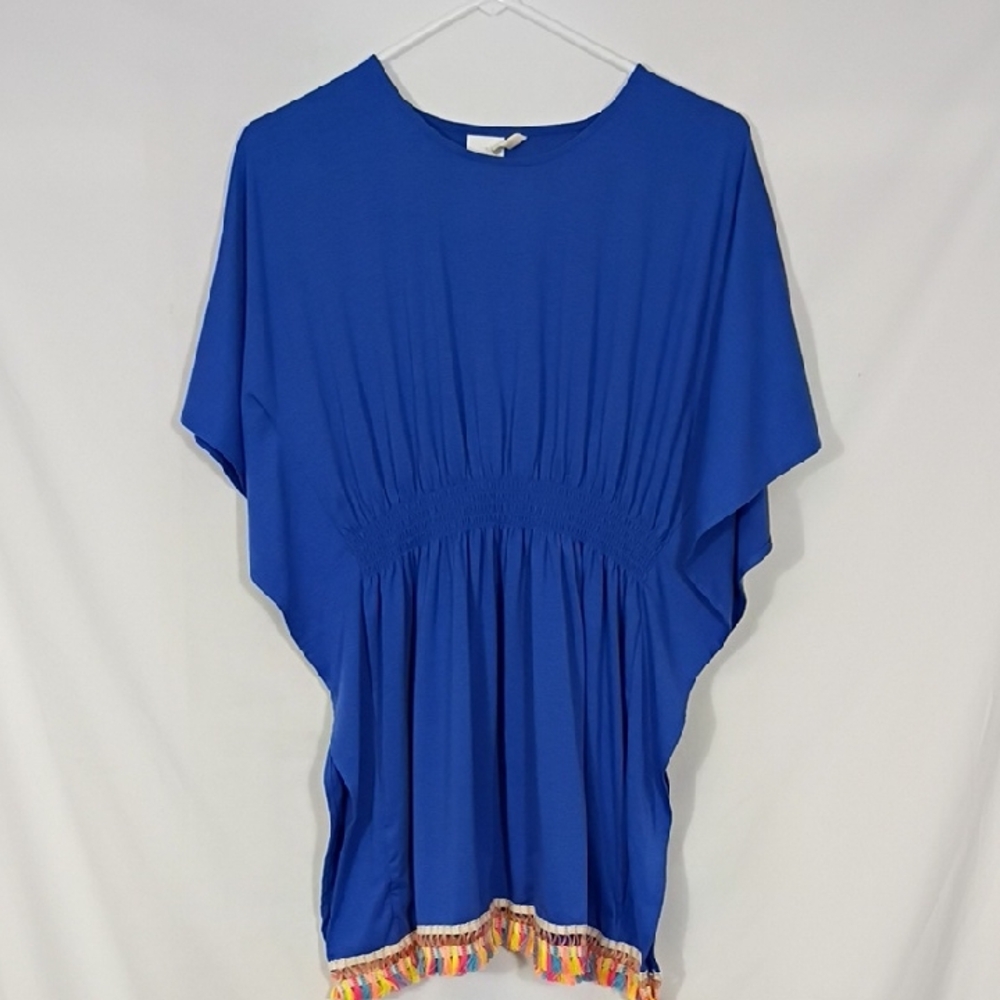 EUC Hobie Boho Tassel Hem Blue Women's Top Dress Size 10 Summer Beach